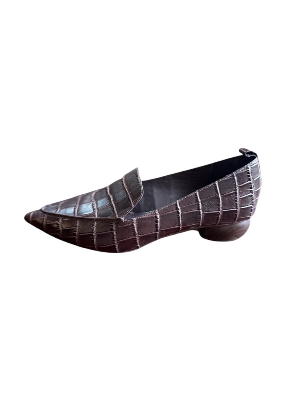 Jeffrey Campbell Croc-Embossed Pointed Loafer in Dark Brown